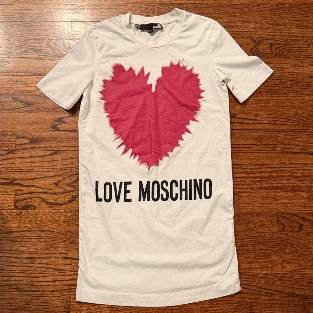 Love Moschino White Tee with Bold Red Heart